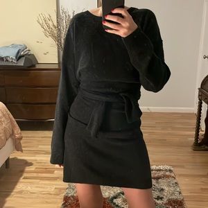 Vince Cashmere & Wool long sleeve sweater dress with waist tie detail in gray